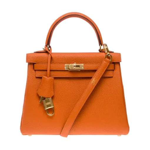 Hermes Kelly 20cm Bag In Orange Clemence Leather GHW