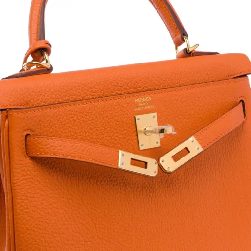 Hermes Kelly 20cm Bag In Orange Clemence Leather GHW - Image 3
