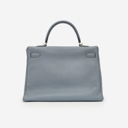 Hermes Kelly 20cm Bag In Blue Lin Clemence Leather GHW - Image 3