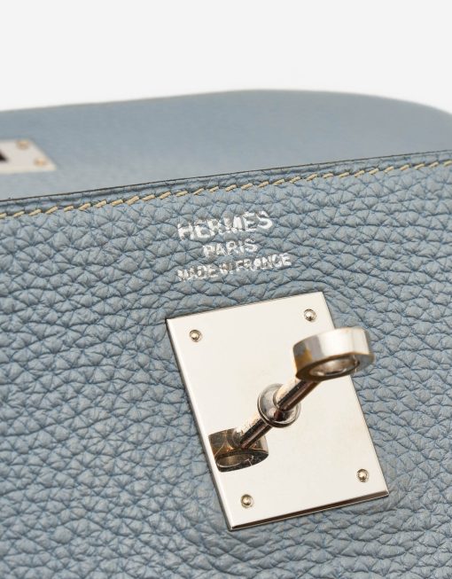 Hermes Kelly 20cm Bag In Blue Lin Clemence Leather GHW - Image 4
