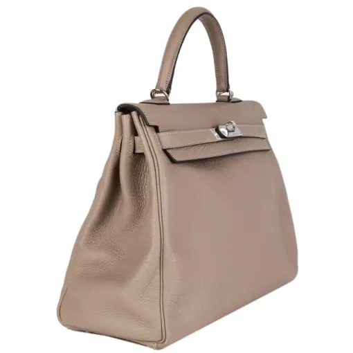 Hermes Kelly 20cm Bag In Grey Clemence Leather GHW - Image 2