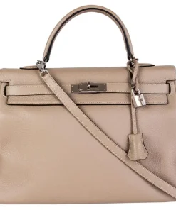 Hermes Kelly 20cm Bag In Grey Clemence Leather GHW