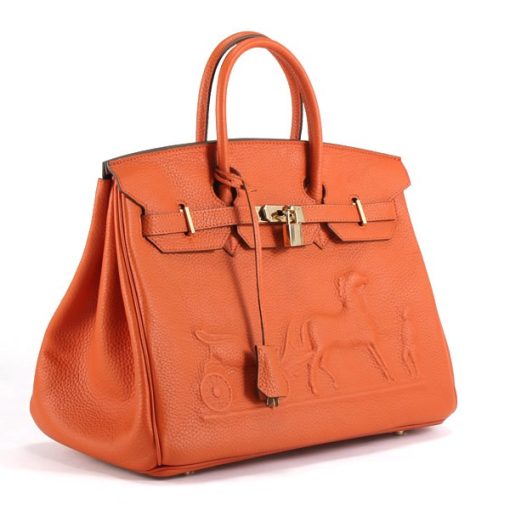 Hermes Birkin With Embossed logo Orange - Image 2