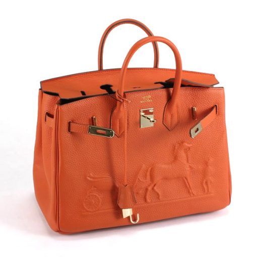 Hermes Birkin With Embossed logo Orange - Image 6