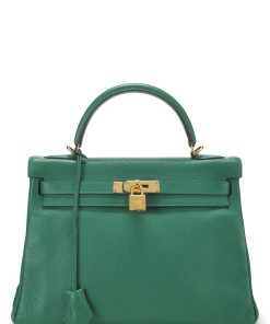 Hermes Kelly 20cm Bag In Vert Vertigo Clemence Leather PHW