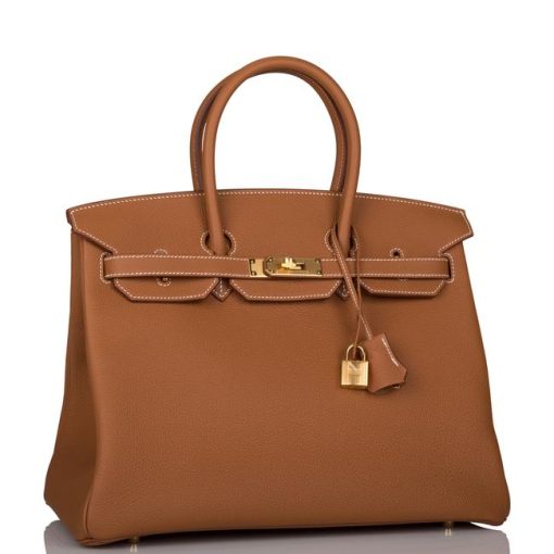 HERMES BIRKIN 35 BROWN TOGO GOLD HARDWARE663.. - Image 4